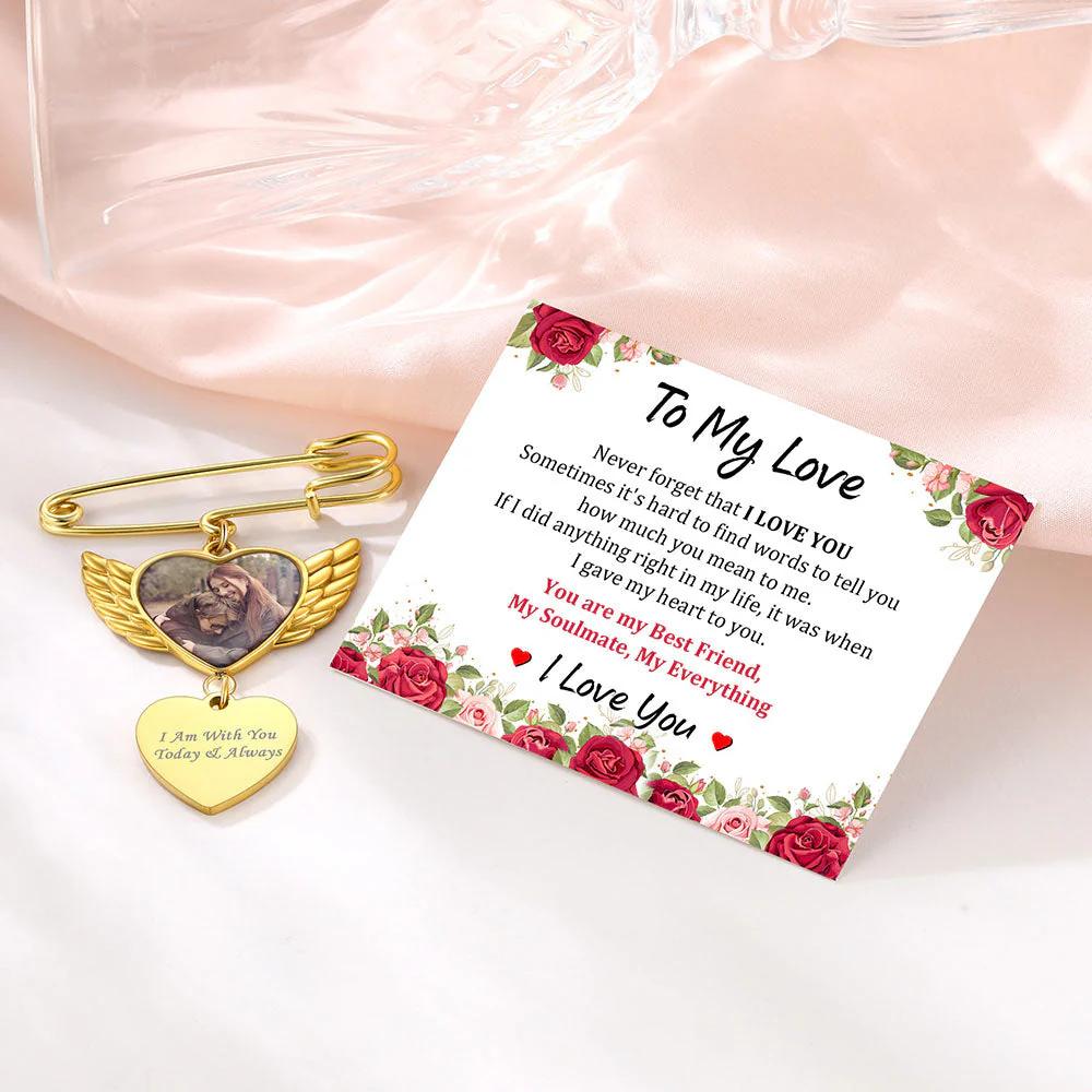 Personalized Angel Wing Wedding Bouquet Heart Picture Charms Brooch Pins - Image 9