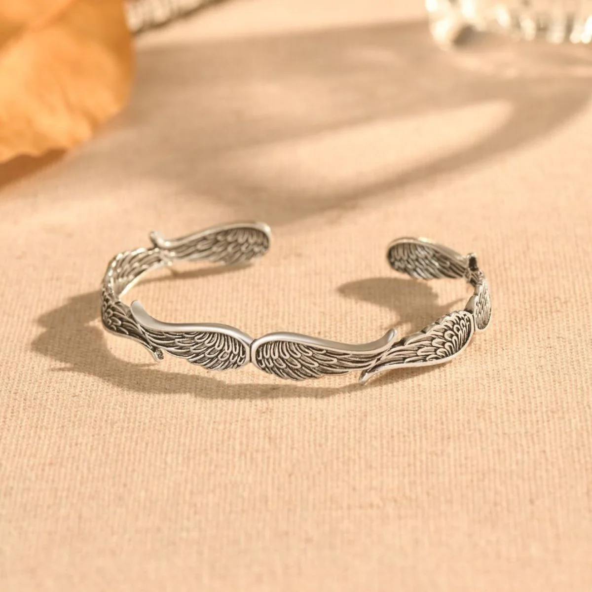 Angel Wings Vintage Style Bracelet with Personalized Memorial Photo Metal Card - Image 2