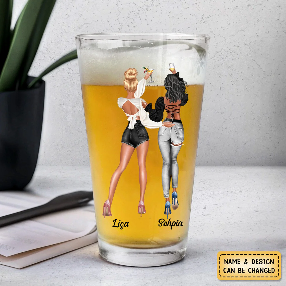 Are We Drunk? - Personalized Sister Bestie Beer Glass Gift - Image 2