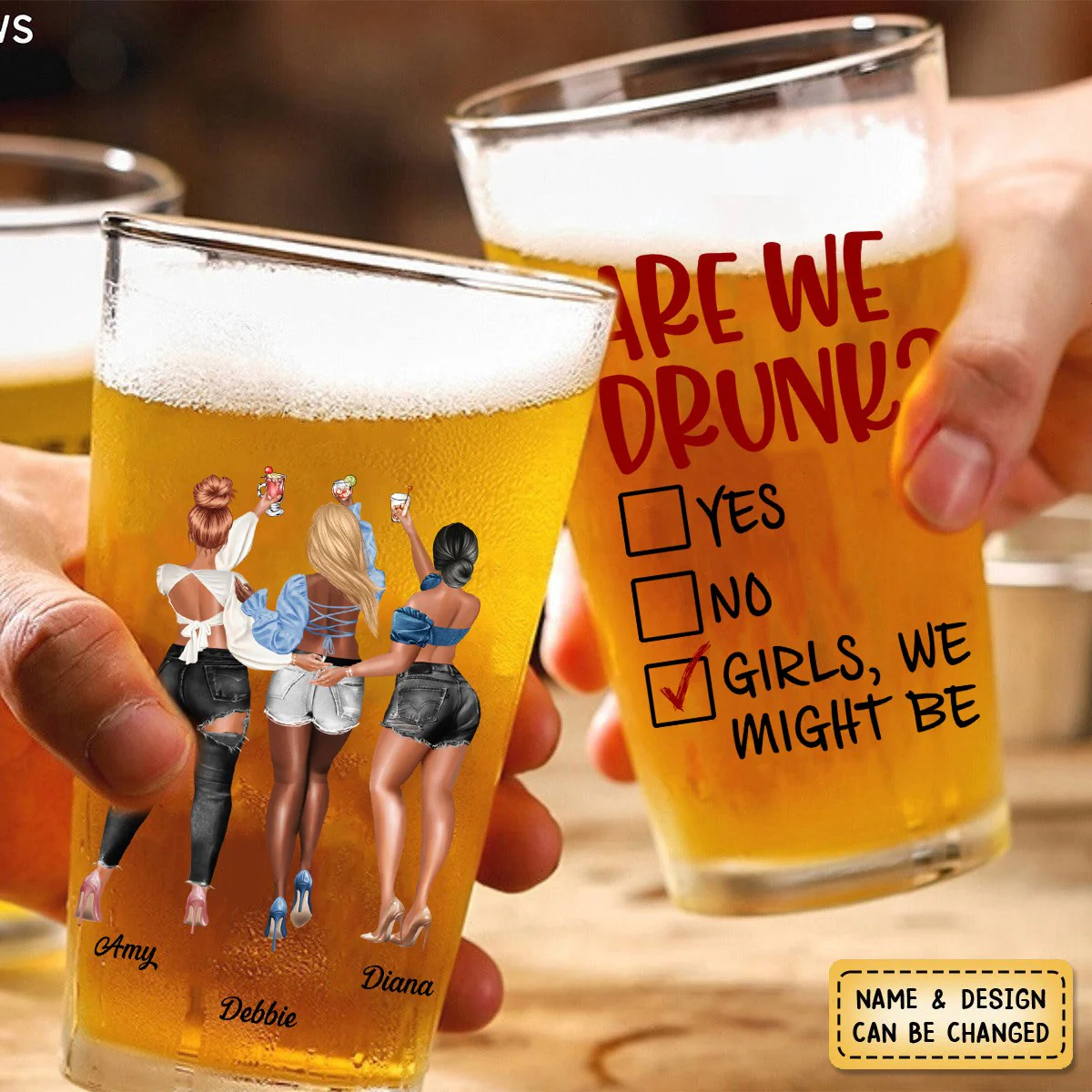 Are We Drunk? - Personalized Sister Bestie Beer Glass Gift - Image 4