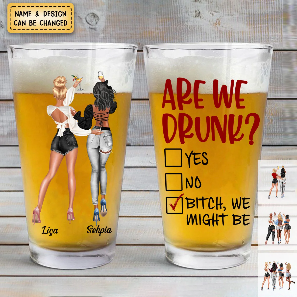 Are We Drunk? - Personalized Sister Bestie Beer Glass Gift - Image 5