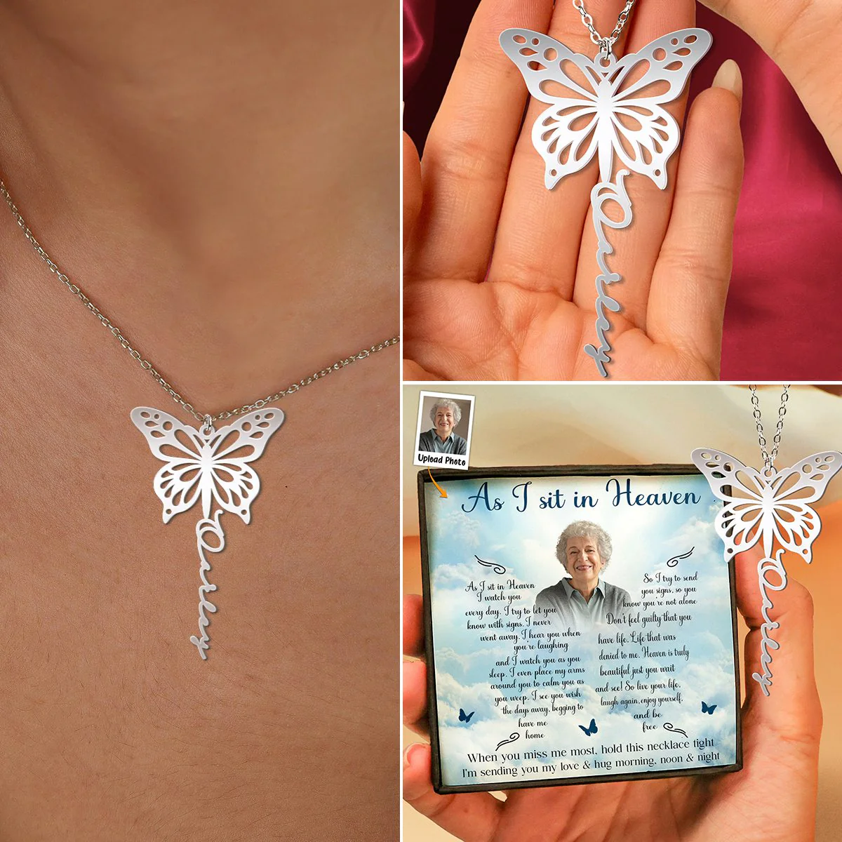 As I Sit In Heaven I Watch You Every Day - Personalized Photo Name Necklace - Image 2