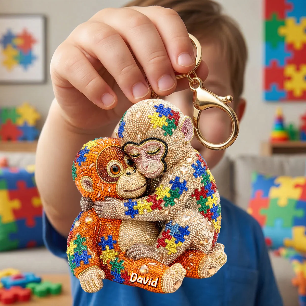 Autism Monkey Keychain - Personalized Gift For Autism Mom - Image 2