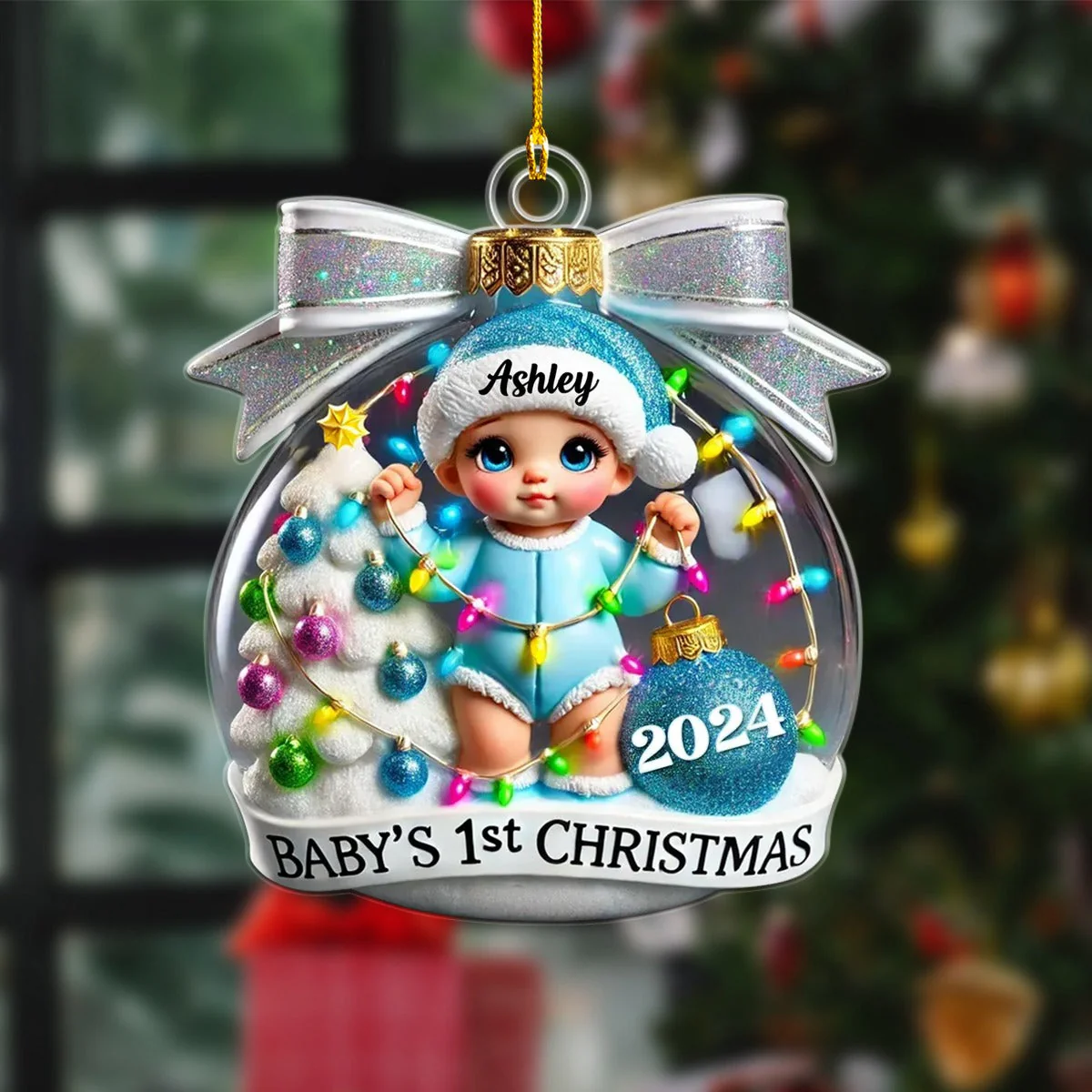Baby First Christmas Personalized Acrylic Ornament, Christmas Tree Bow, New Parents Keepsake, Gift for Newborn - Image 3