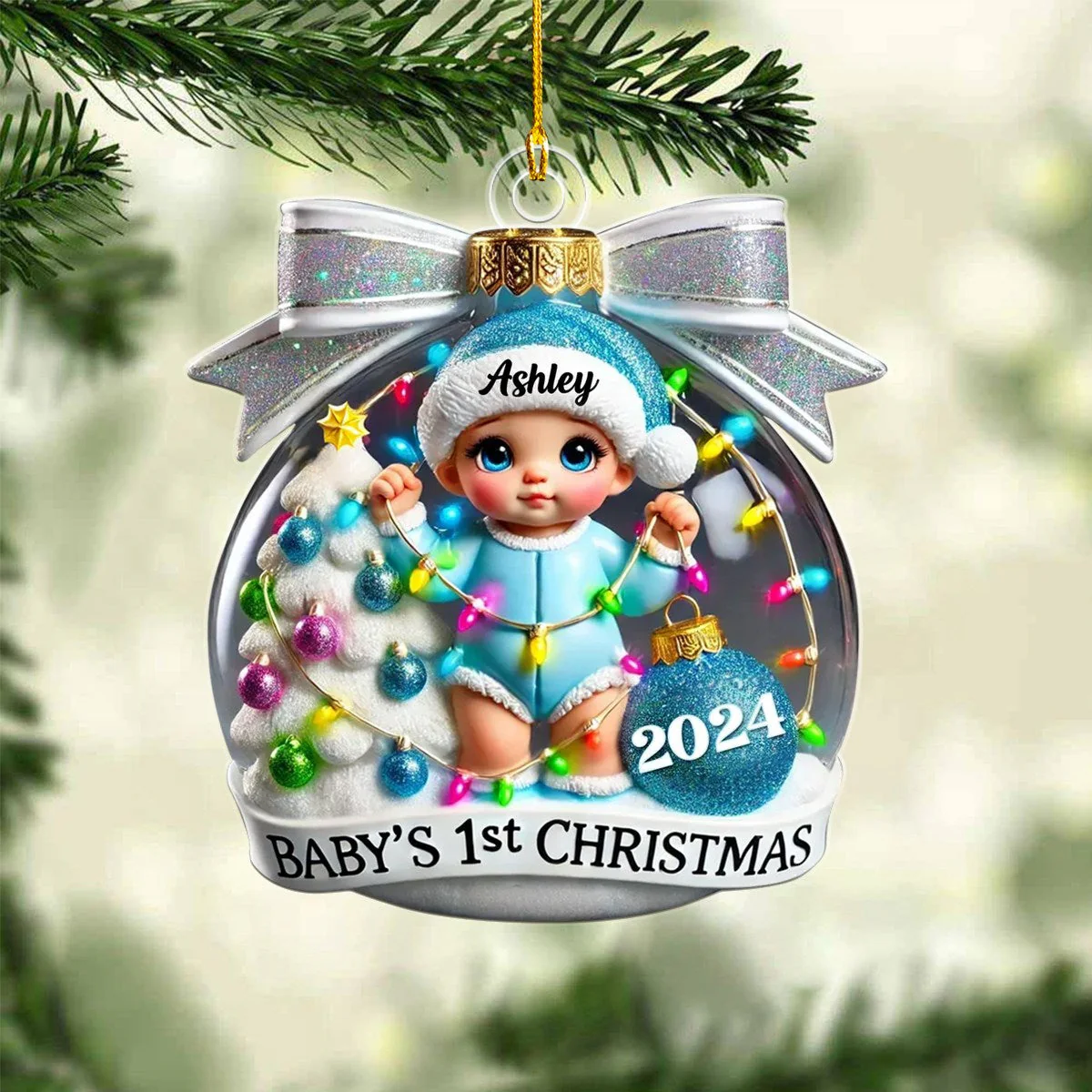 Baby First Christmas Personalized Acrylic Ornament, Christmas Tree Bow, New Parents Keepsake, Gift for Newborn - Image 4