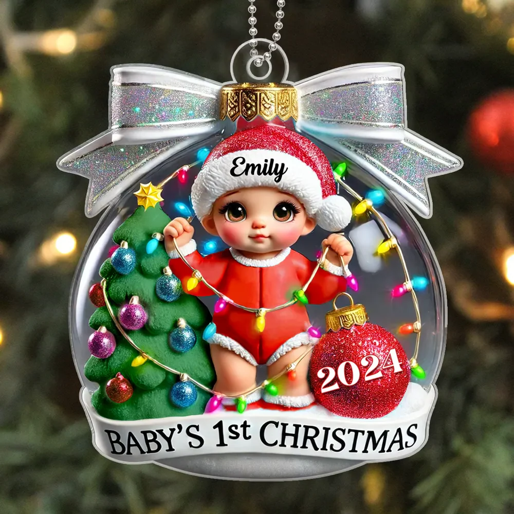 Baby First Christmas Personalized Acrylic Ornament, Christmas Tree Bow, New Parents Keepsake, Gift for Newborn - Image 5