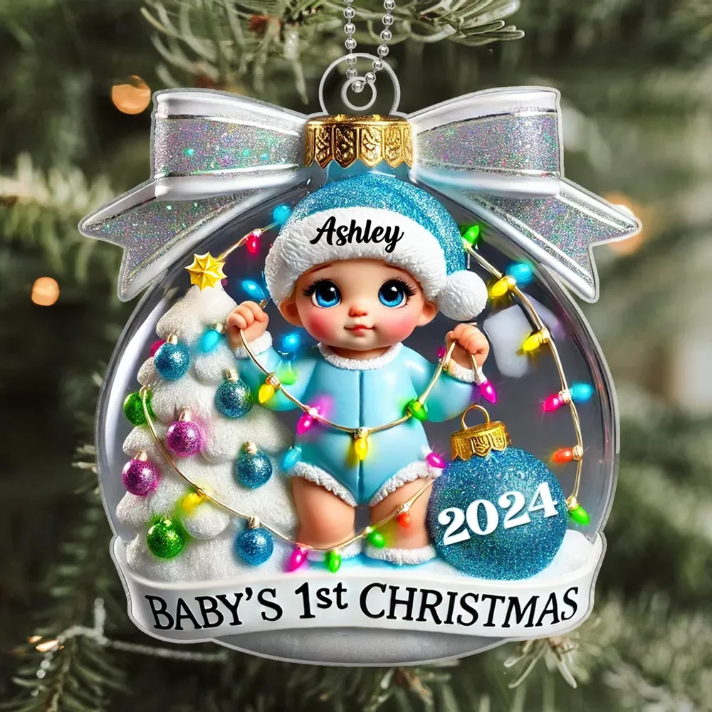 Baby First Christmas Personalized Acrylic Ornament, Christmas Tree Bow, New Parents Keepsake, Gift for Newborn - Image 6