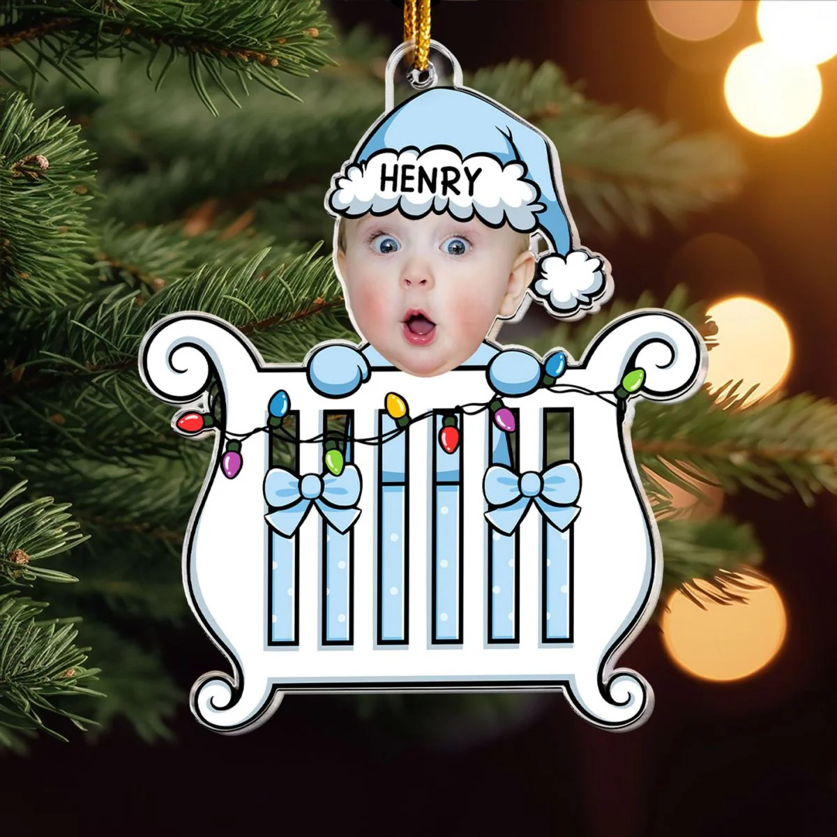 Baby In Crib Personalized Acrylic Photo Ornament - Image 2