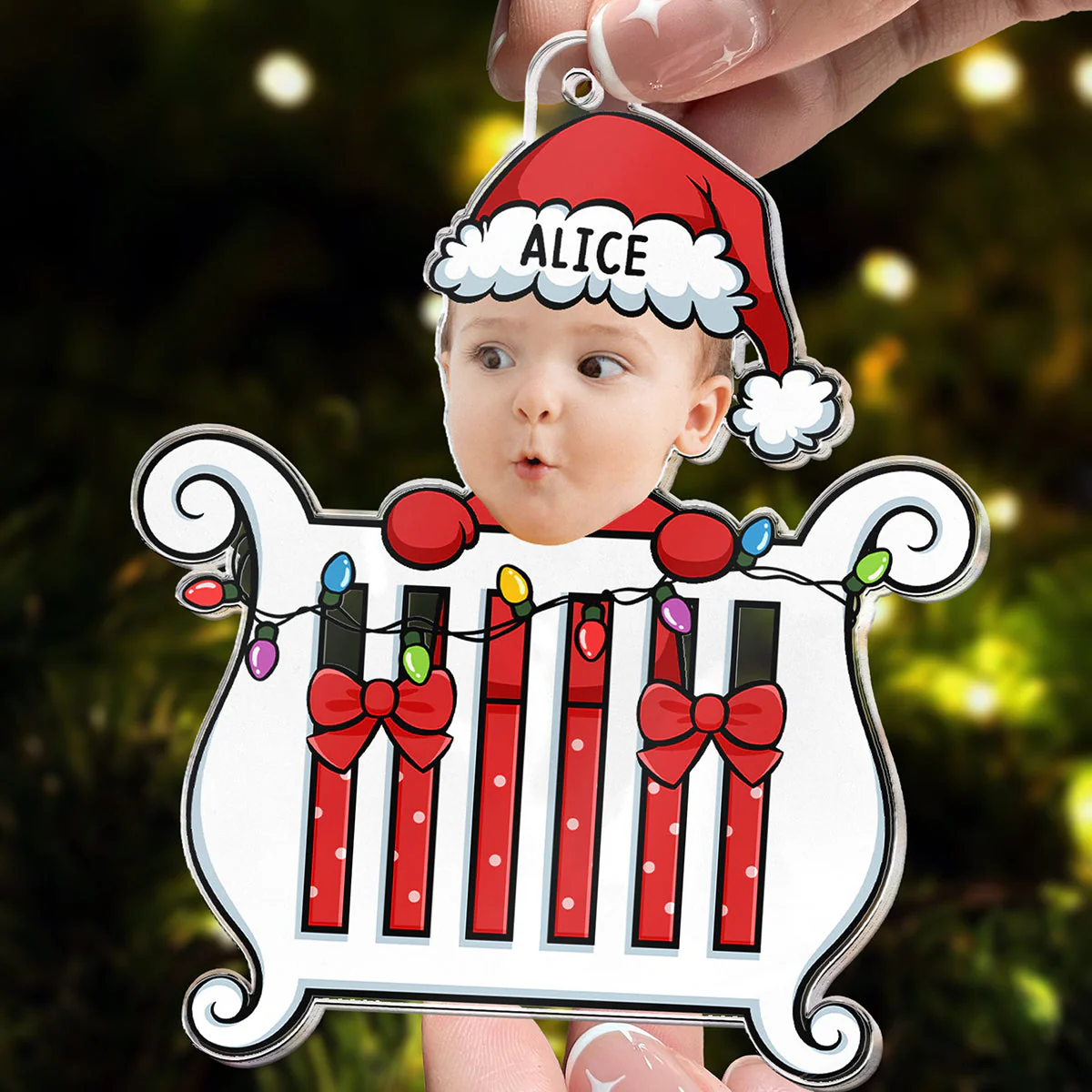 Baby In Crib Personalized Acrylic Photo Ornament - Image 3