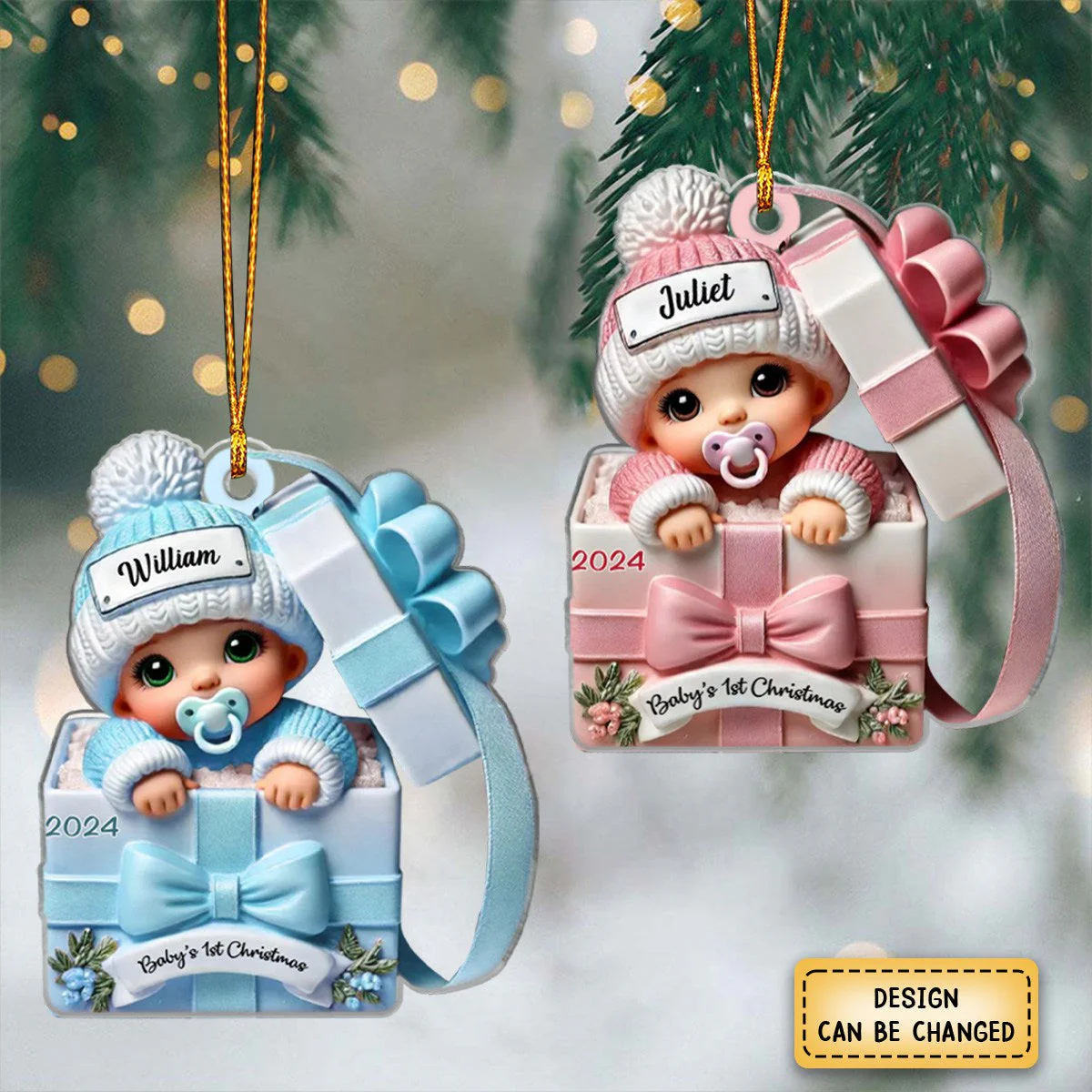 Baby Inside Gift Box Personalized Acrylic Ornament, Lovely Keepsake to Celebrate Baby's First Christmas - Image 2