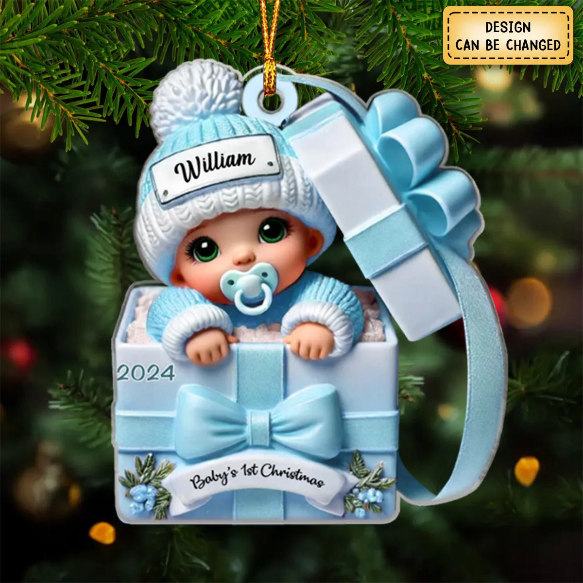 Baby Inside Gift Box Personalized Acrylic Ornament, Lovely Keepsake to Celebrate Baby's First Christmas - Image 3