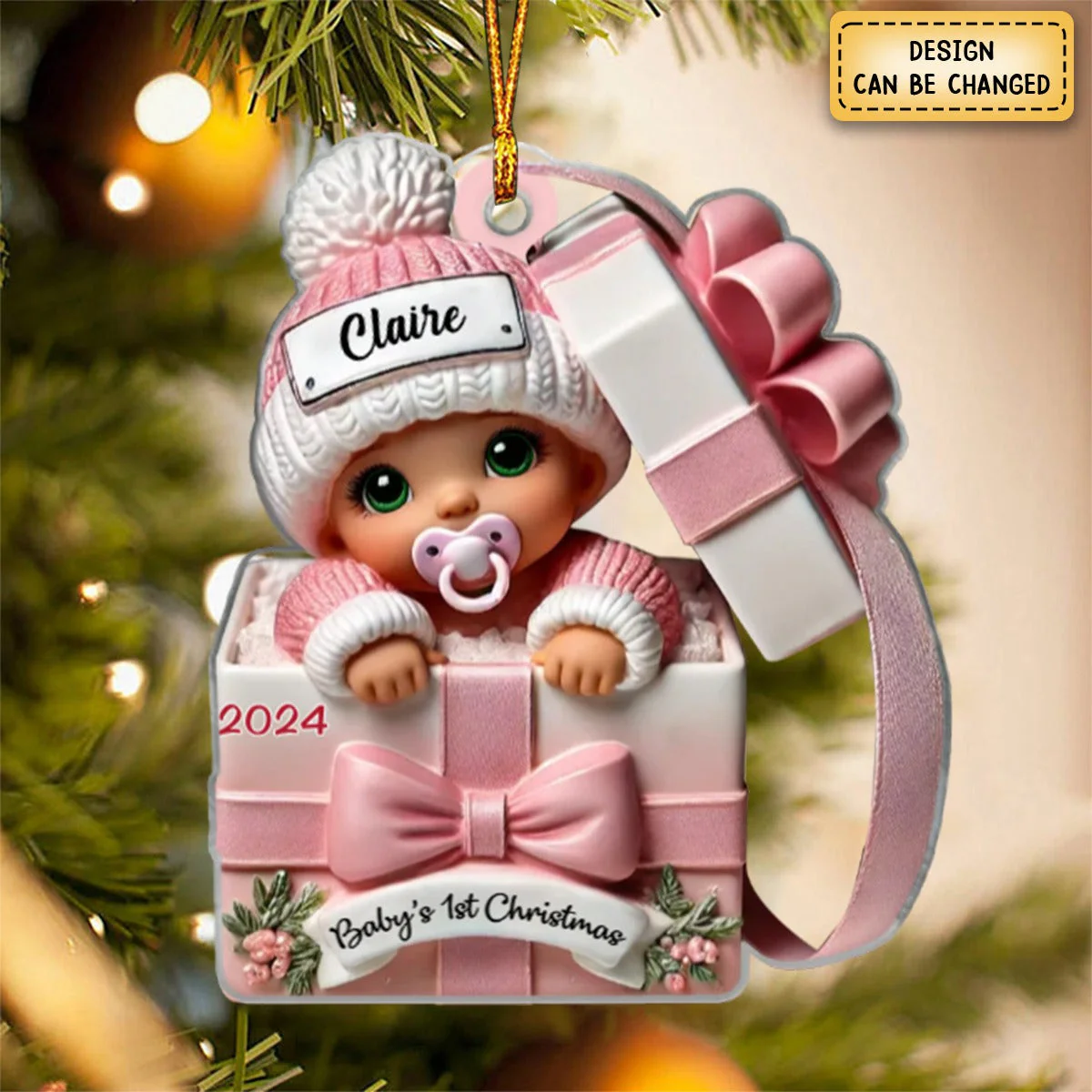Baby Inside Gift Box Personalized Acrylic Ornament, Lovely Keepsake to Celebrate Baby's First Christmas - Image 5
