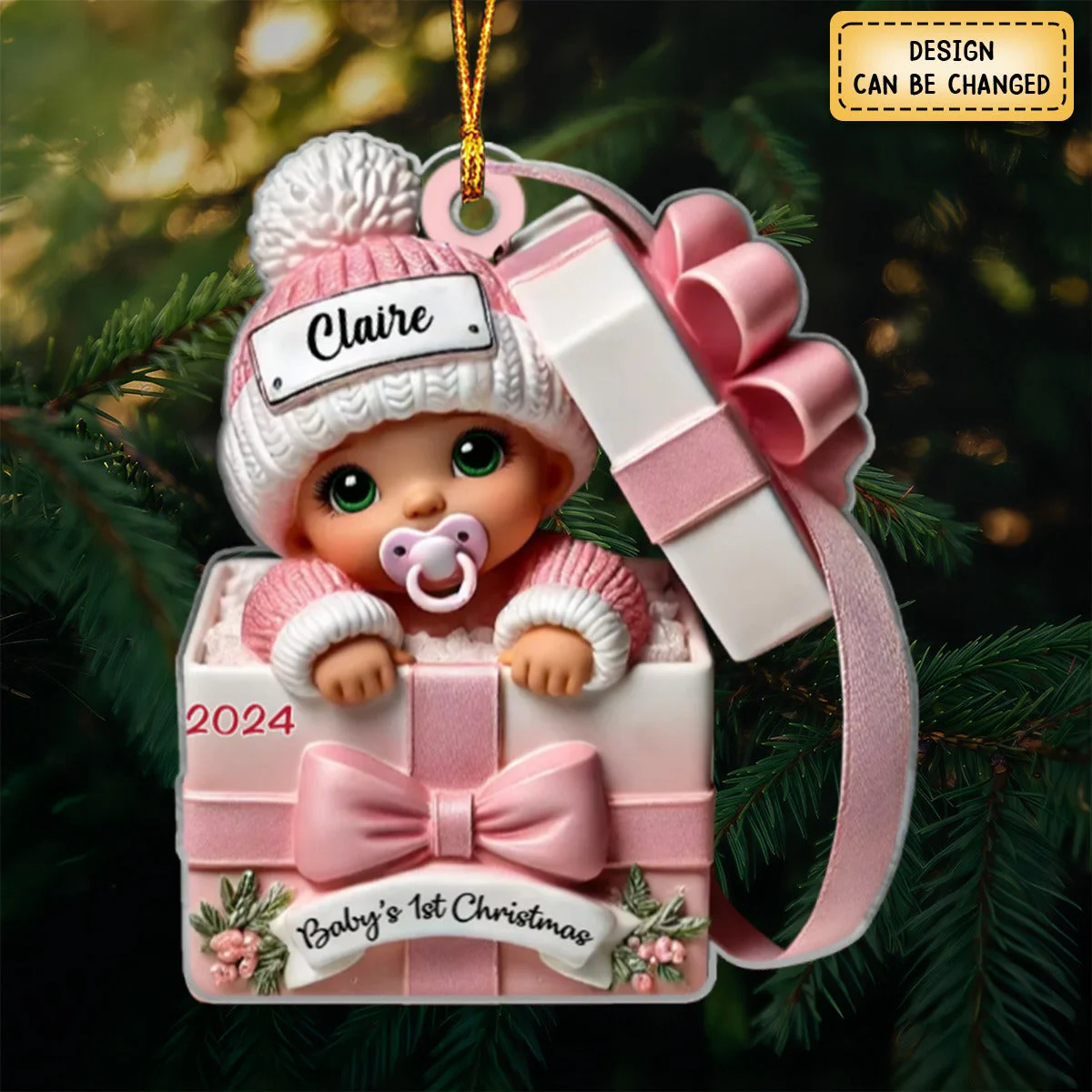 Baby Inside Gift Box Personalized Acrylic Ornament, Lovely Keepsake to Celebrate Baby's First Christmas - Image 6