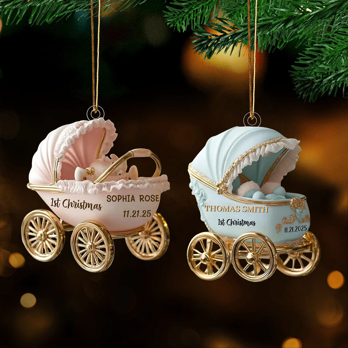 Baby’s First Christmas Ornament 2025, Neutral Carriage Keepsake, Personalized Gift For Newborn - Image 2