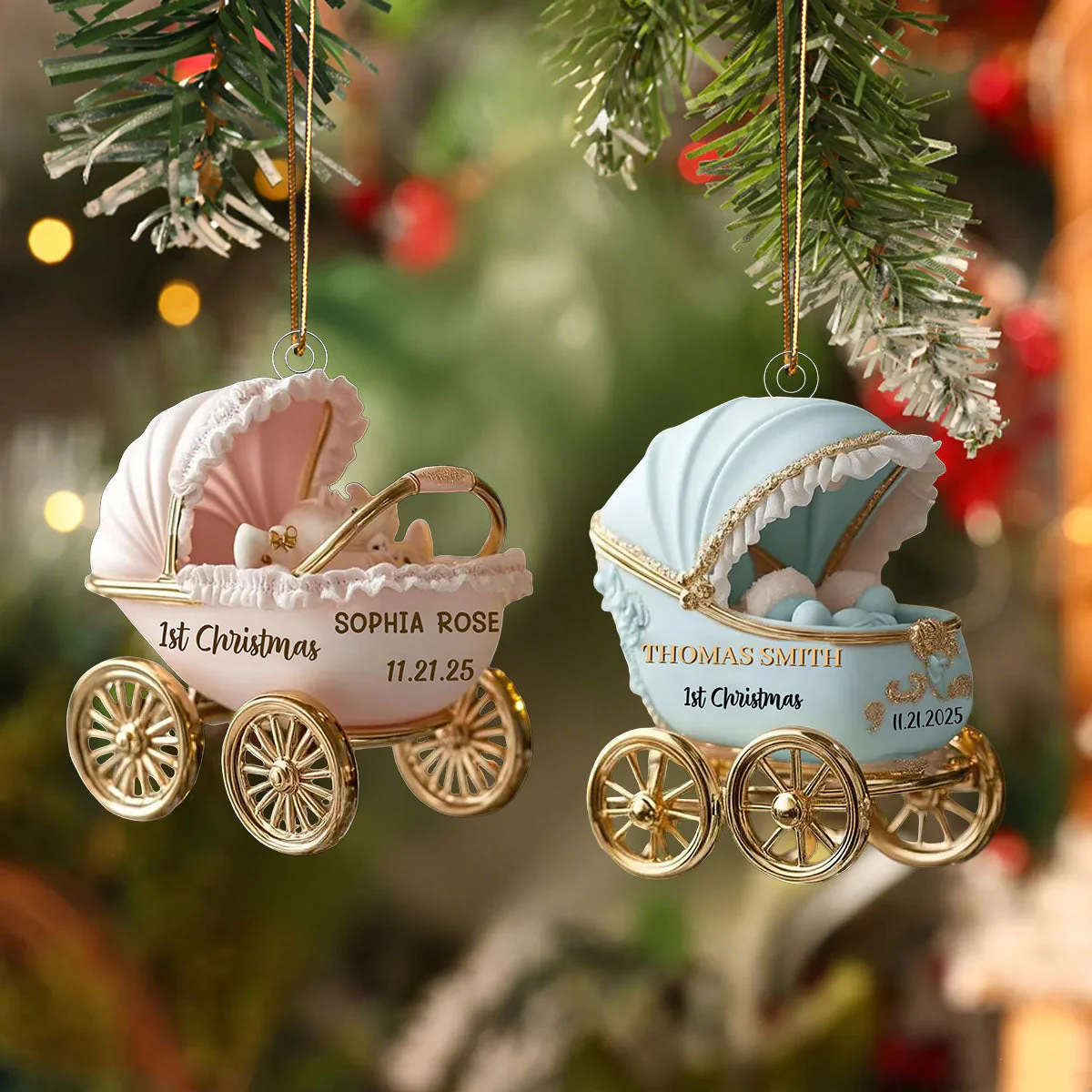 Baby’s First Christmas Ornament 2025, Neutral Carriage Keepsake, Personalized Gift For Newborn - Image 3