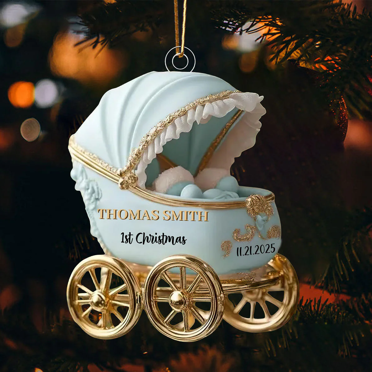 Baby’s First Christmas Ornament 2025, Neutral Carriage Keepsake, Personalized Gift For Newborn - Image 4
