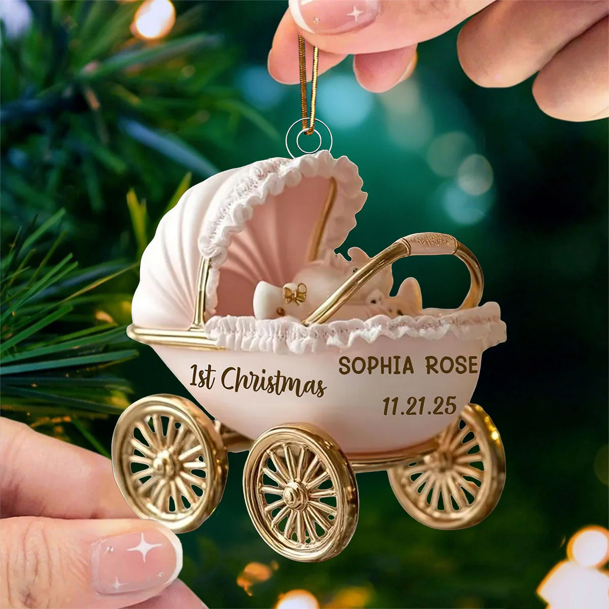 Baby’s First Christmas Ornament 2025, Neutral Carriage Keepsake, Personalized Gift For Newborn - Image 5