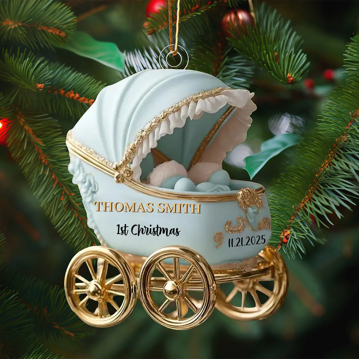 Baby’s First Christmas Ornament 2025, Neutral Carriage Keepsake, Personalized Gift For Newborn - Image 6