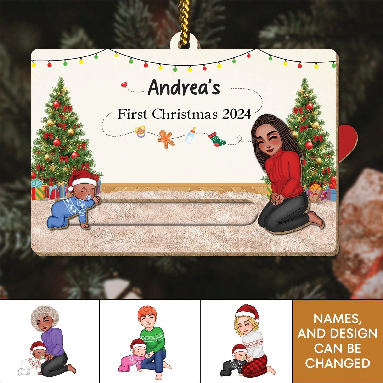 Baby's First Christmas 2024 - Personalized Family Wooden Slider Card Ornament - Image 7