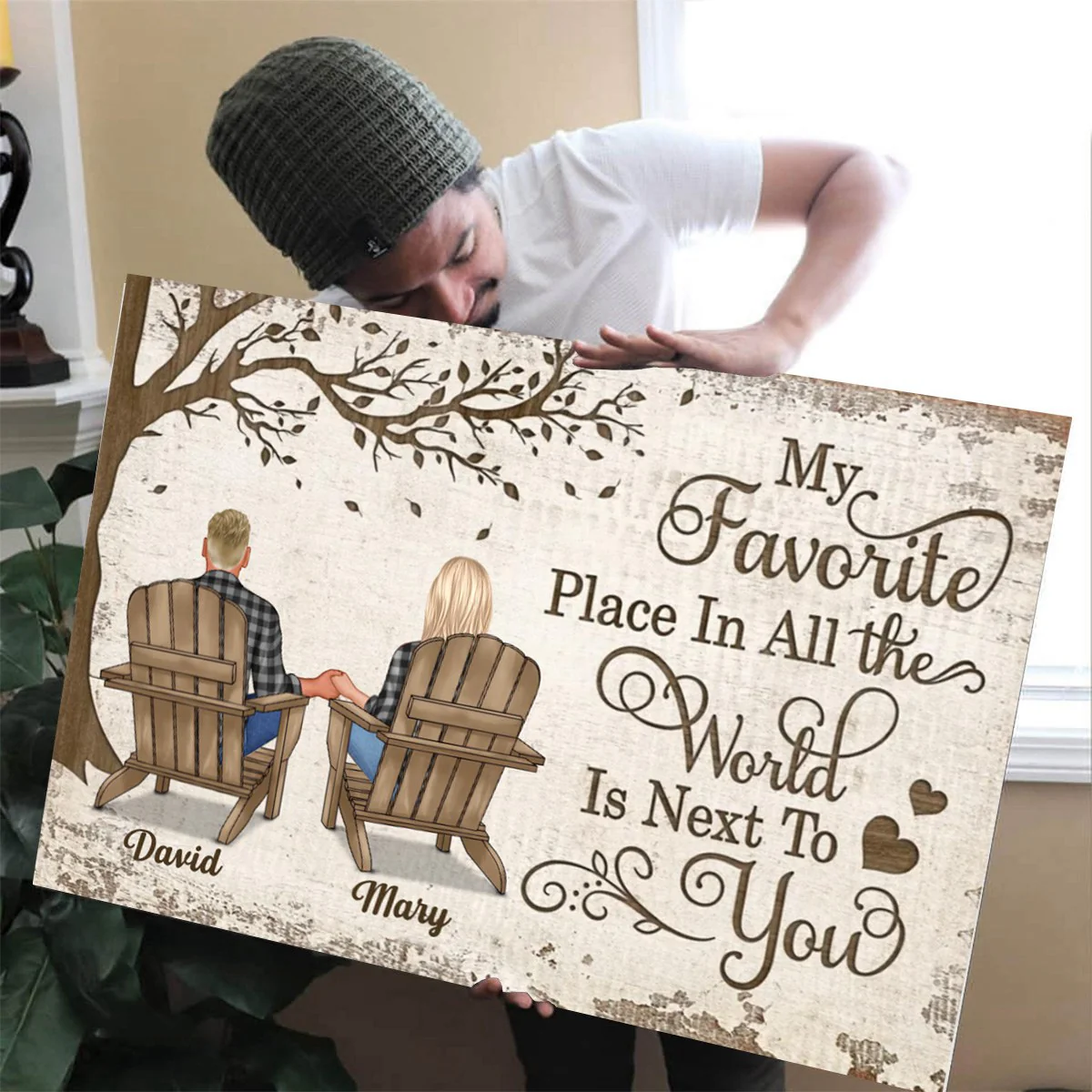 Back View Couple Sitting Under Tree - Personalized Horizontal Poster, Anniversary Gift - Image 2
