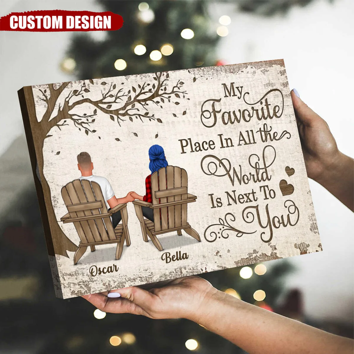 Back View Couple Sitting Under Tree - Personalized Horizontal Poster, Anniversary Gift - Image 3