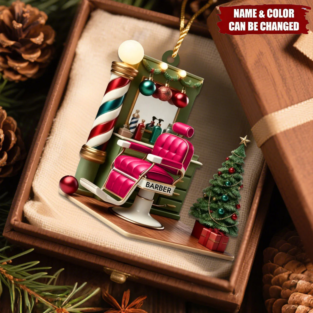 Barber Shop Ornament, Personalized Custom Holiday Decor, Hairdresser Christmas Gift - Image 4