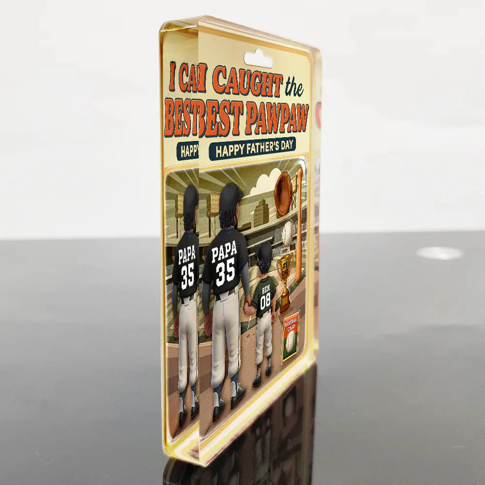 Baseball I Caught The Best Dad Doll Box - Personalized Shaped Acrylic Plaque - Image 4