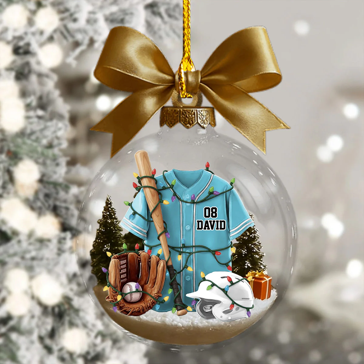 Baseball Life - Personalized Baseball Plain Shirt with Helmet & Gloves Christmas Ornament - Image 2