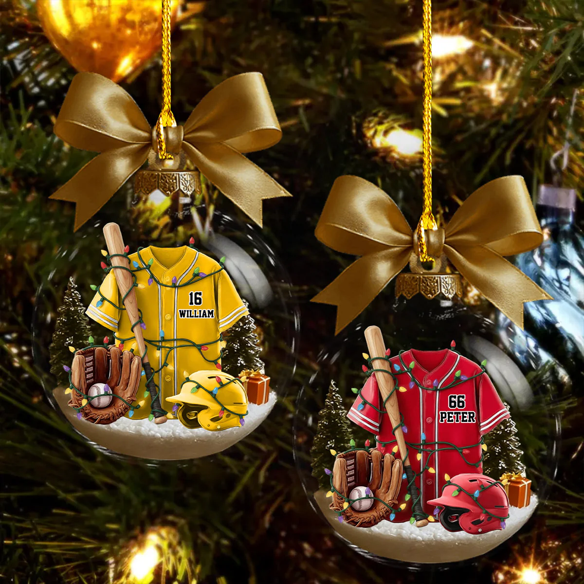 Baseball Life - Personalized Baseball Plain Shirt with Helmet & Gloves Christmas Ornament - Image 3