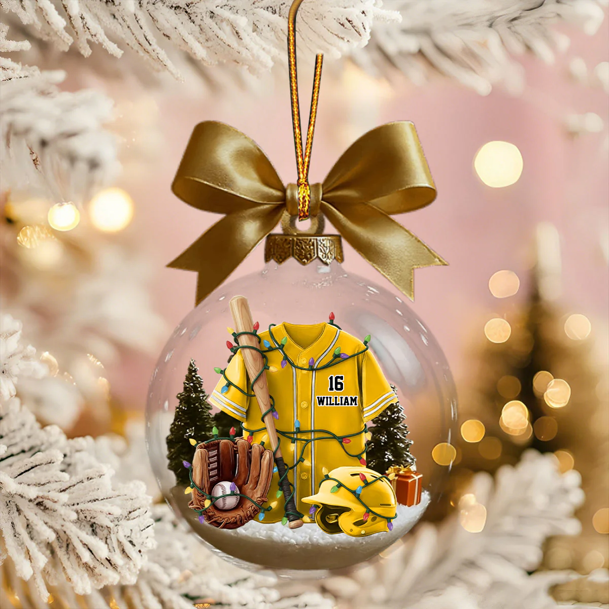 Baseball Life - Personalized Baseball Plain Shirt with Helmet & Gloves Christmas Ornament - Image 4