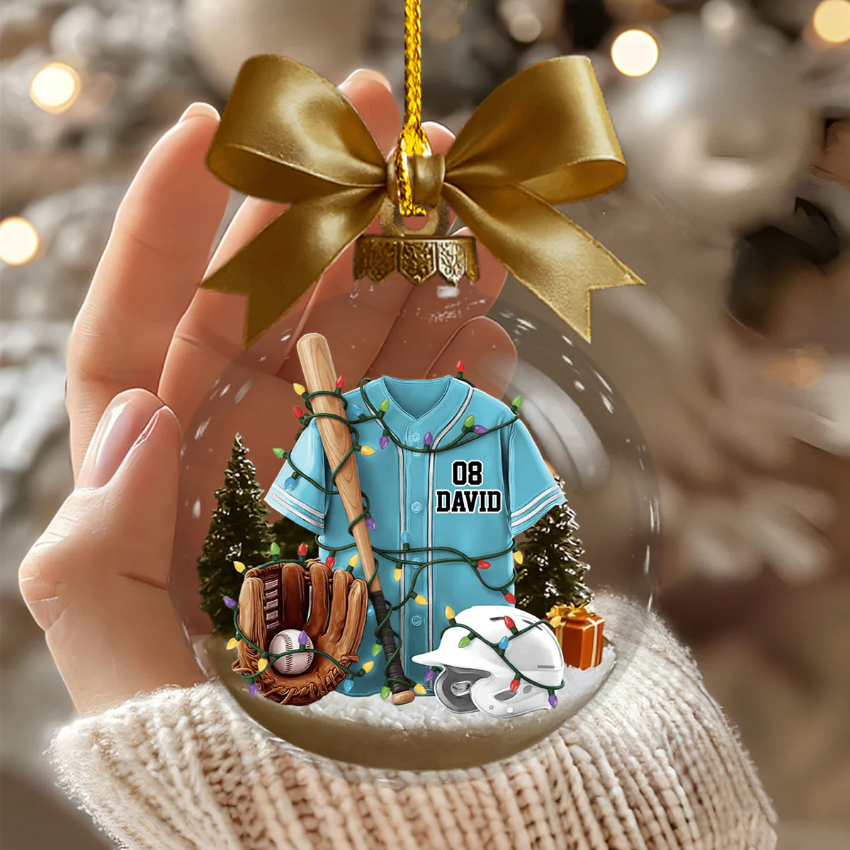 Baseball Life - Personalized Baseball Plain Shirt with Helmet & Gloves Christmas Ornament - Image 6