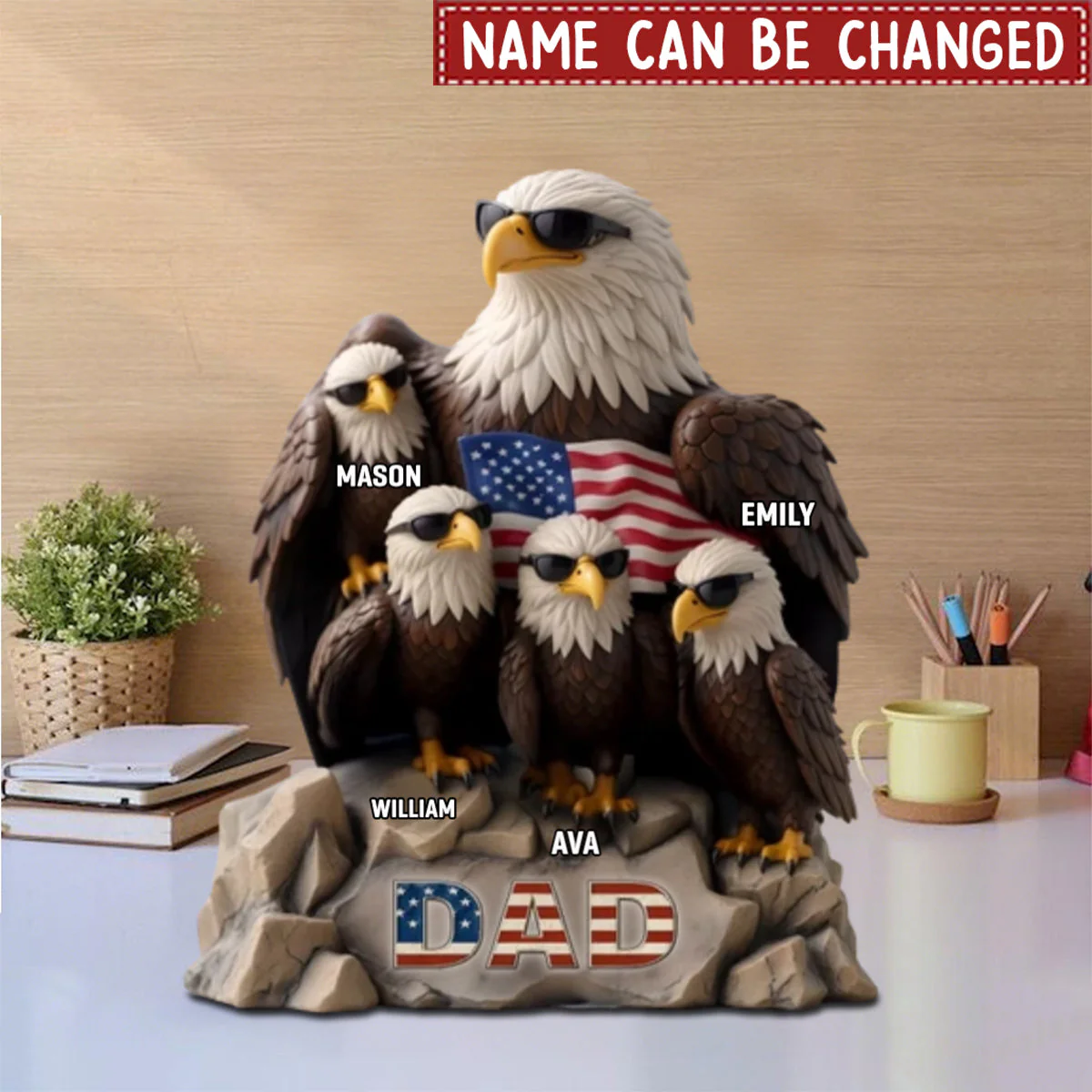 Be Cool And Spead Your Wings - Eagle Family Personalized Standing Plaque, Gift For Dad Grandpa - Image 2