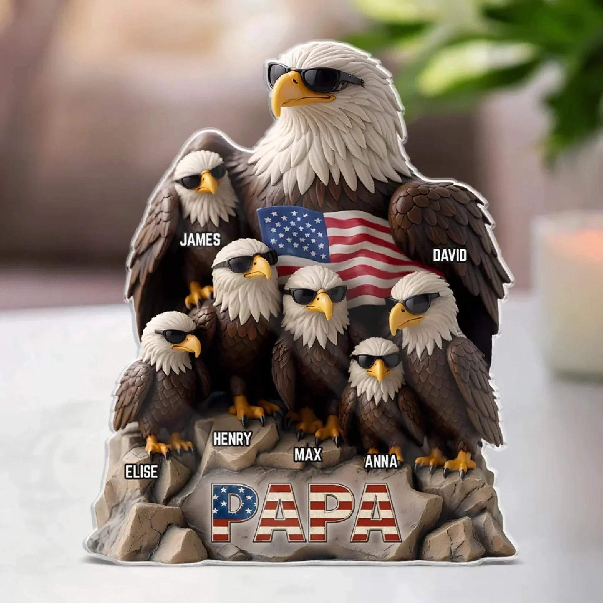 Be Cool And Spead Your Wings - Eagle Family Personalized Standing Plaque, Gift For Dad Grandpa - Image 4