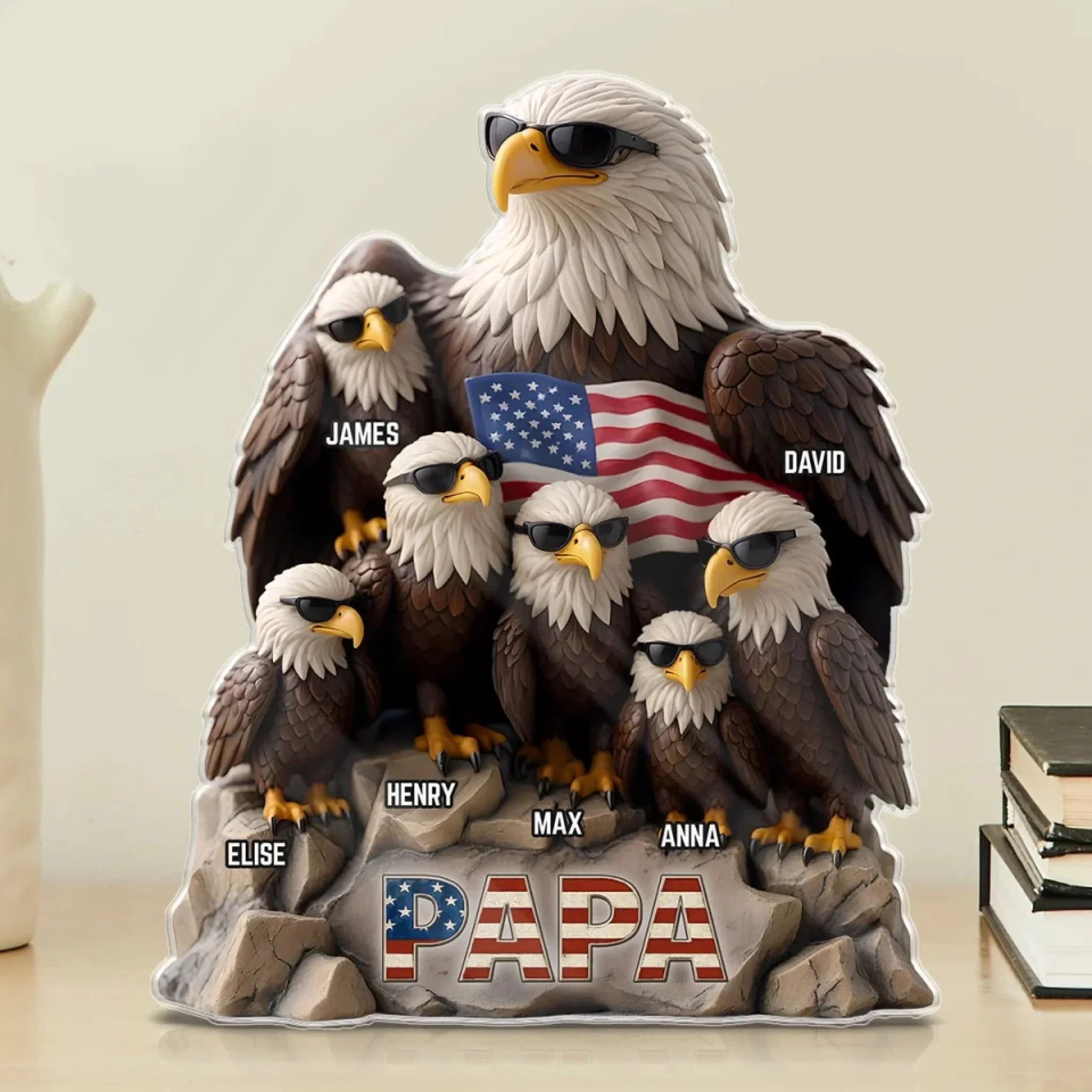 Be Cool And Spead Your Wings - Eagle Family Personalized Standing Plaque, Gift For Dad Grandpa - Image 5
