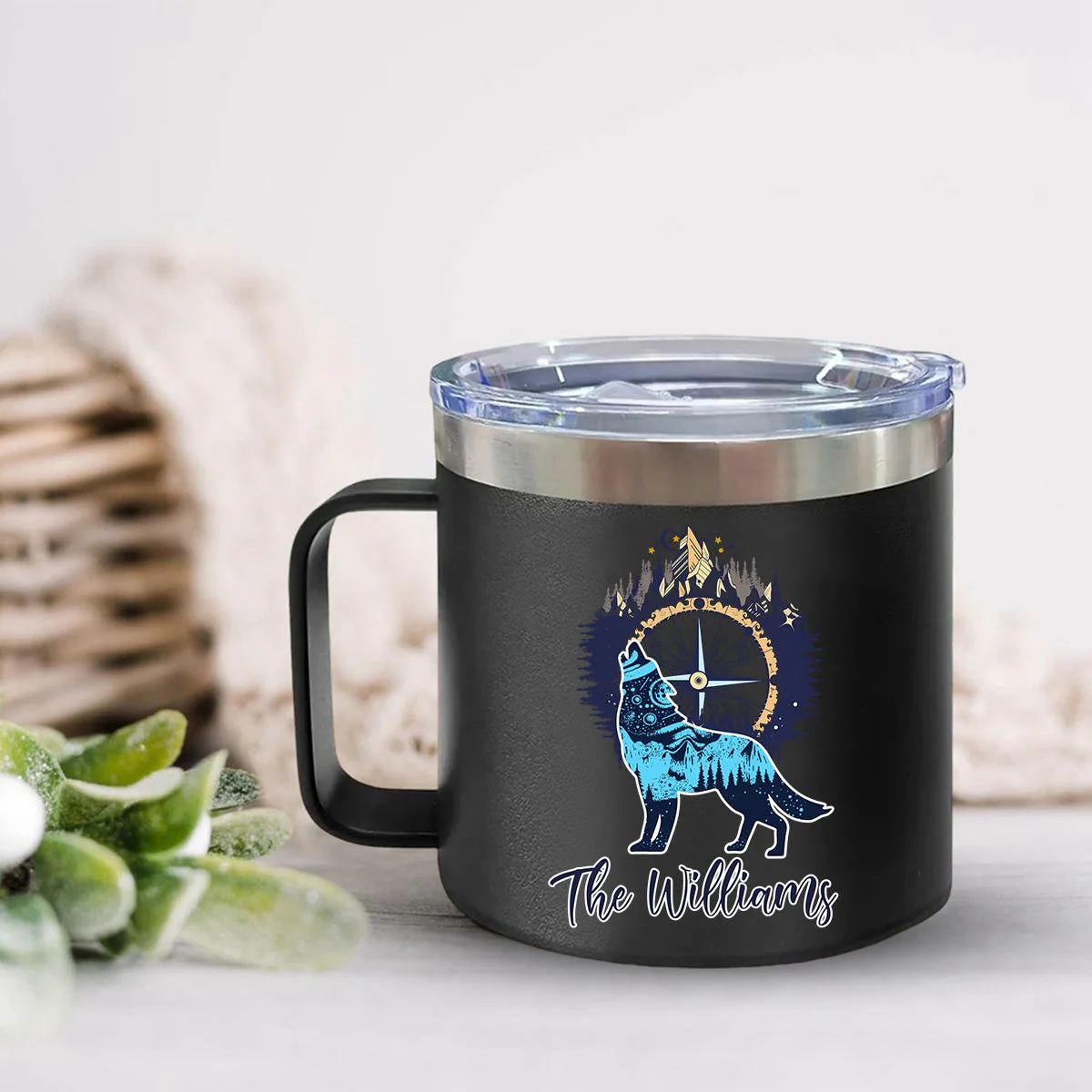 Bear And Mountains - Camping Gift For Camping Lovers - Personalized 14oz Stainless Steel Tumbler With Handle - Image 11