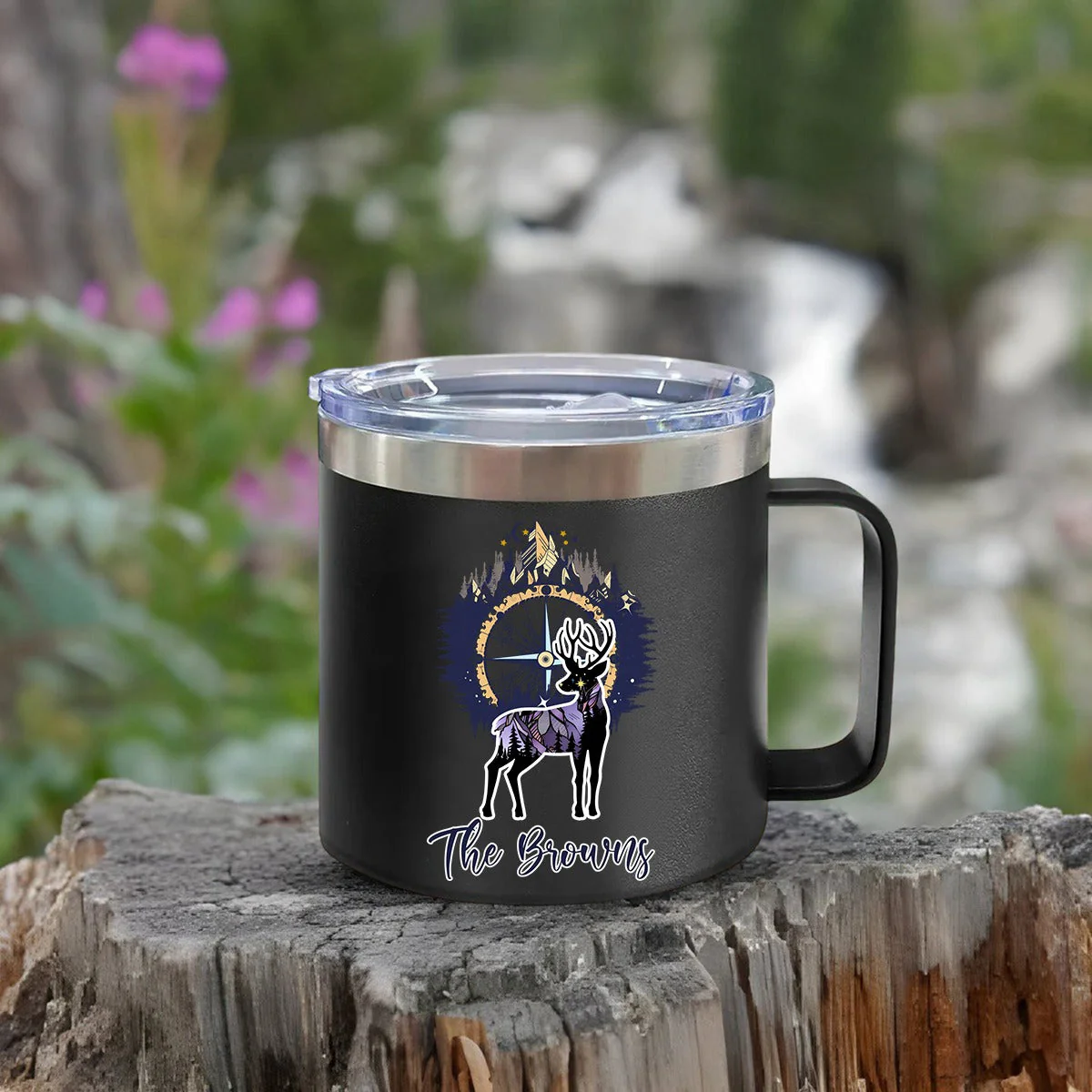 Bear And Mountains - Camping Gift For Camping Lovers - Personalized 14oz Stainless Steel Tumbler With Handle - Image 12