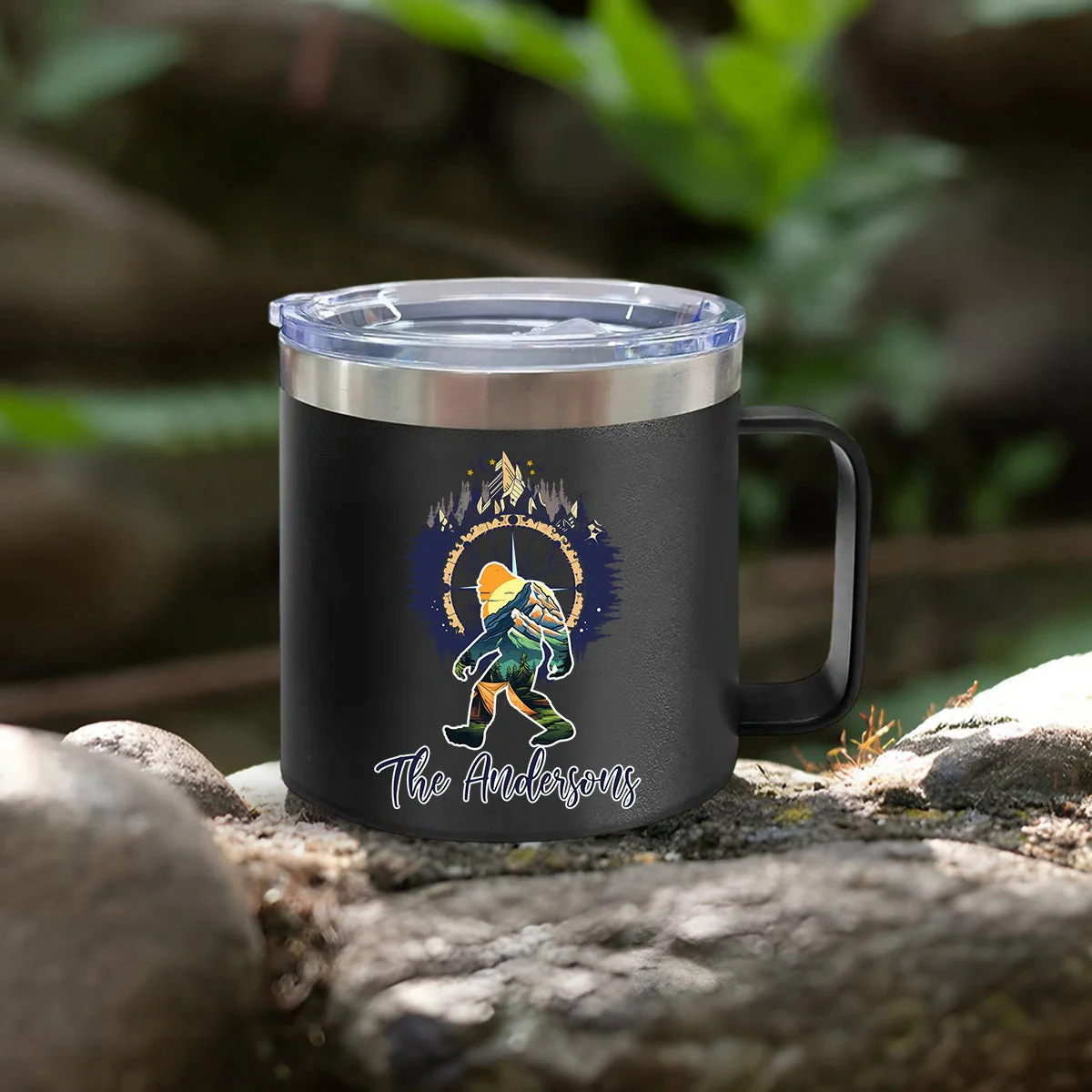 Bear And Mountains - Camping Gift For Camping Lovers - Personalized 14oz Stainless Steel Tumbler With Handle - Image 4