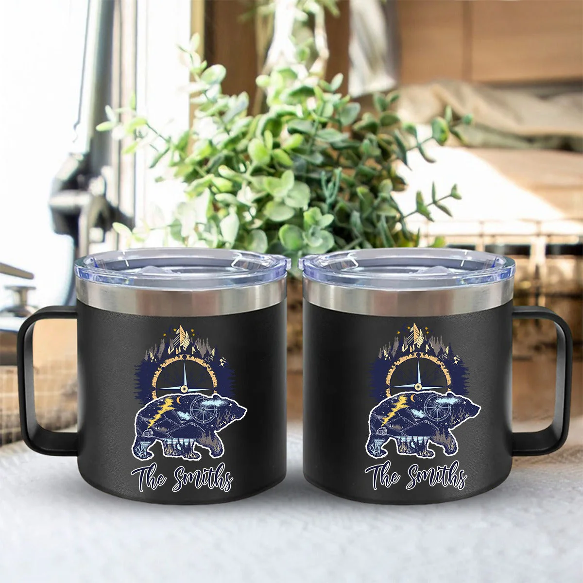 Bear And Mountains - Camping Gift For Camping Lovers - Personalized 14oz Stainless Steel Tumbler With Handle - Image 6