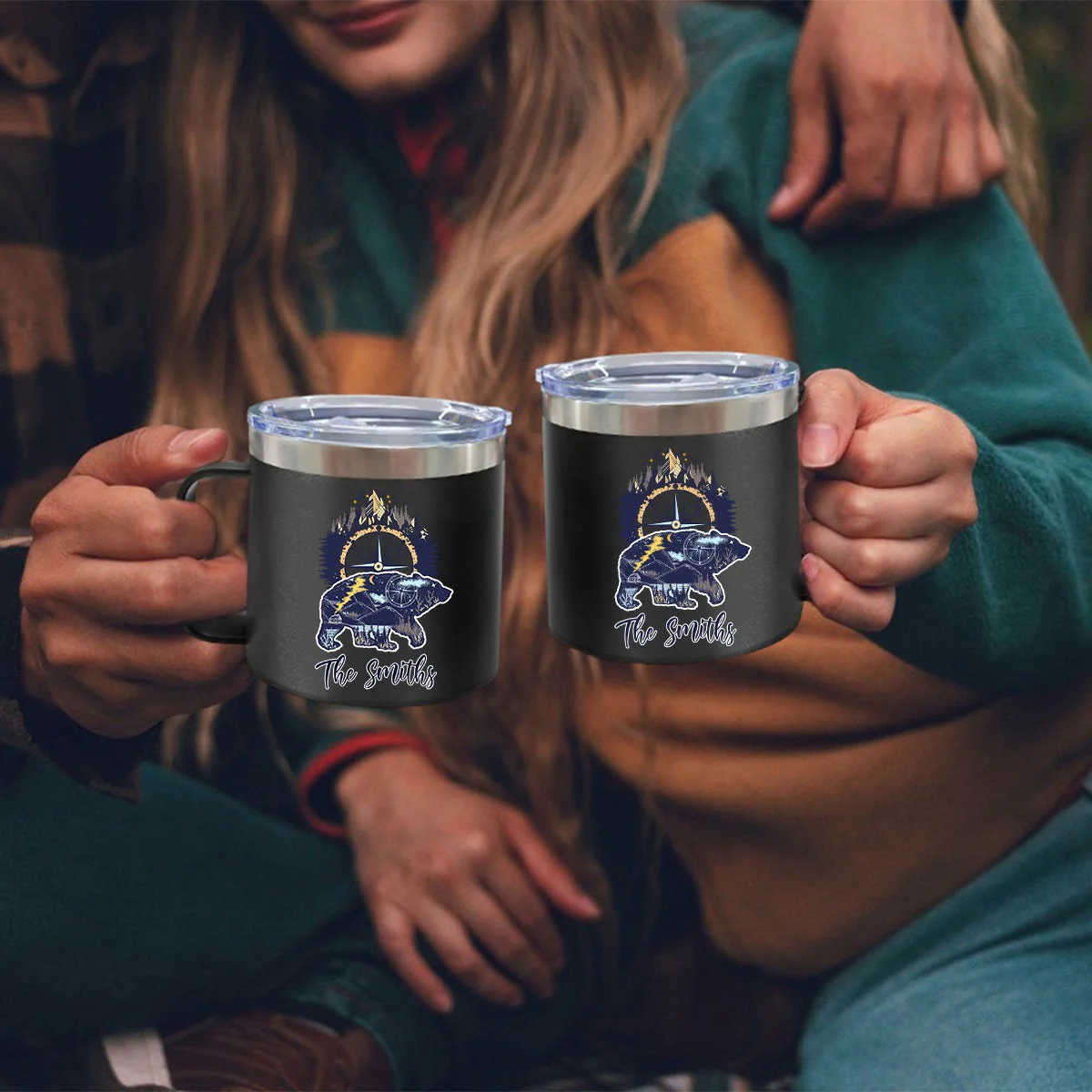 Bear And Mountains - Camping Gift For Camping Lovers - Personalized 14oz Stainless Steel Tumbler With Handle - Image 7