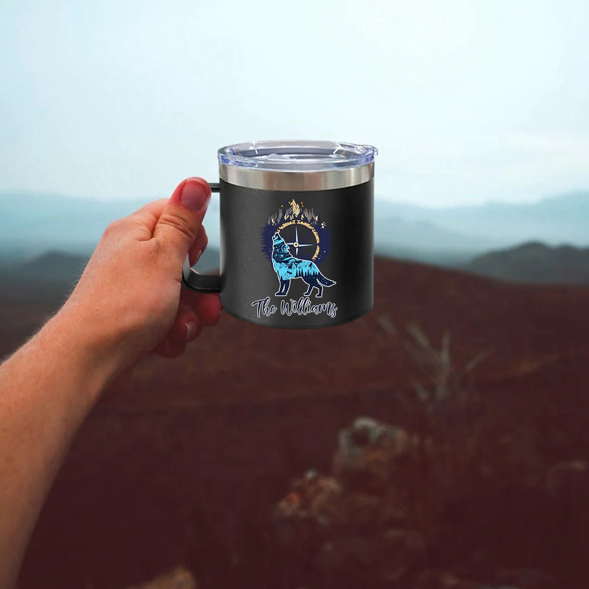 Bear And Mountains - Camping Gift For Camping Lovers - Personalized 14oz Stainless Steel Tumbler With Handle - Image 8