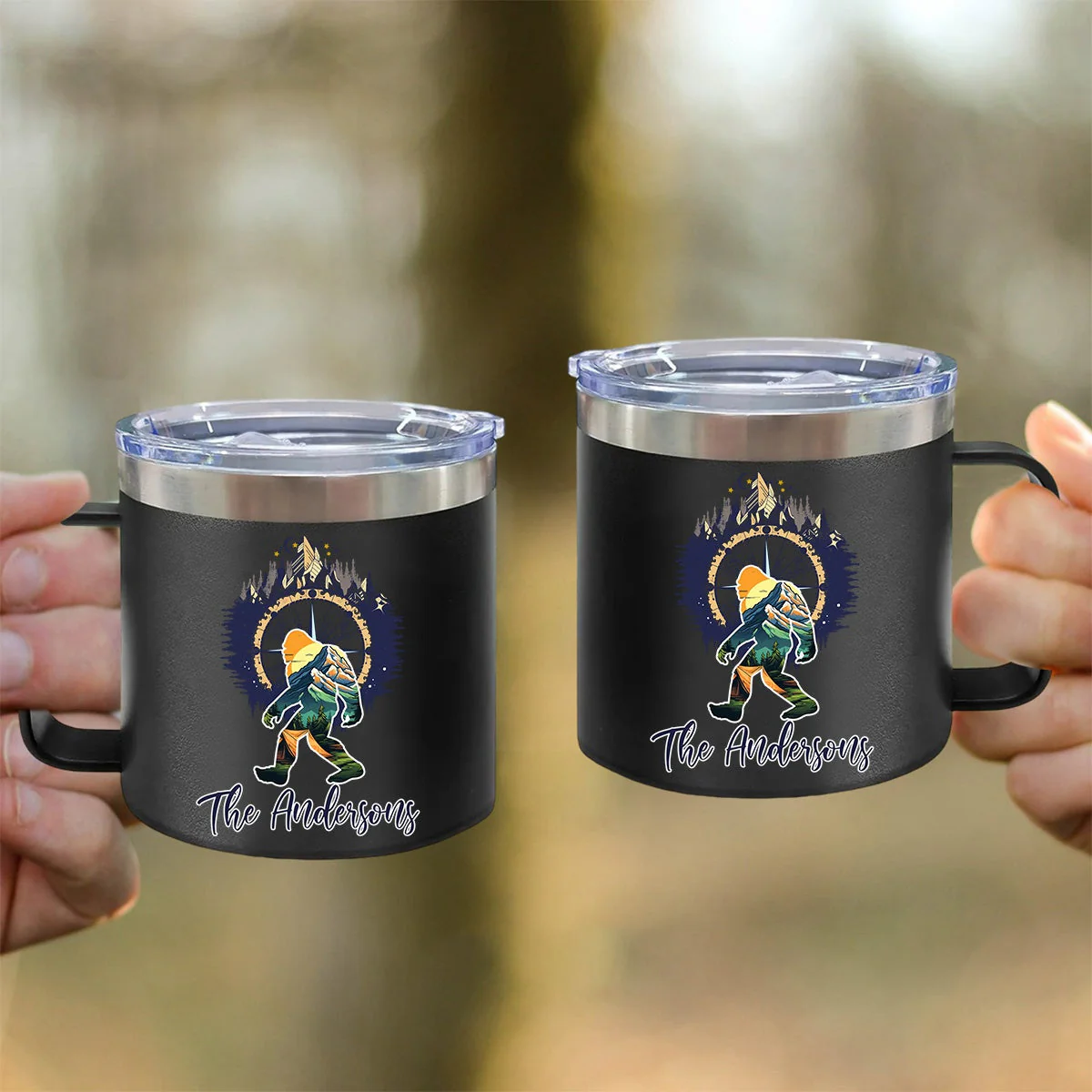 Bear And Mountains - Camping Gift For Camping Lovers - Personalized 14oz Stainless Steel Tumbler With Handle - Image 9