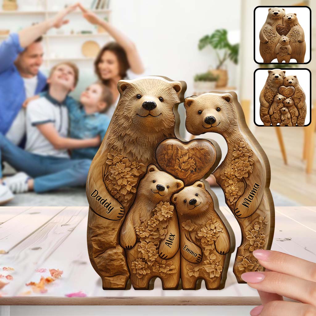 Bear Family - Personalized Family Shaped Wooden Puzzle, Art Carvings Gift For Family - Image 2