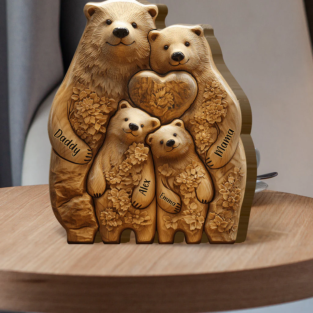 Bear Family - Personalized Family Shaped Wooden Puzzle, Art Carvings Gift For Family - Image 3