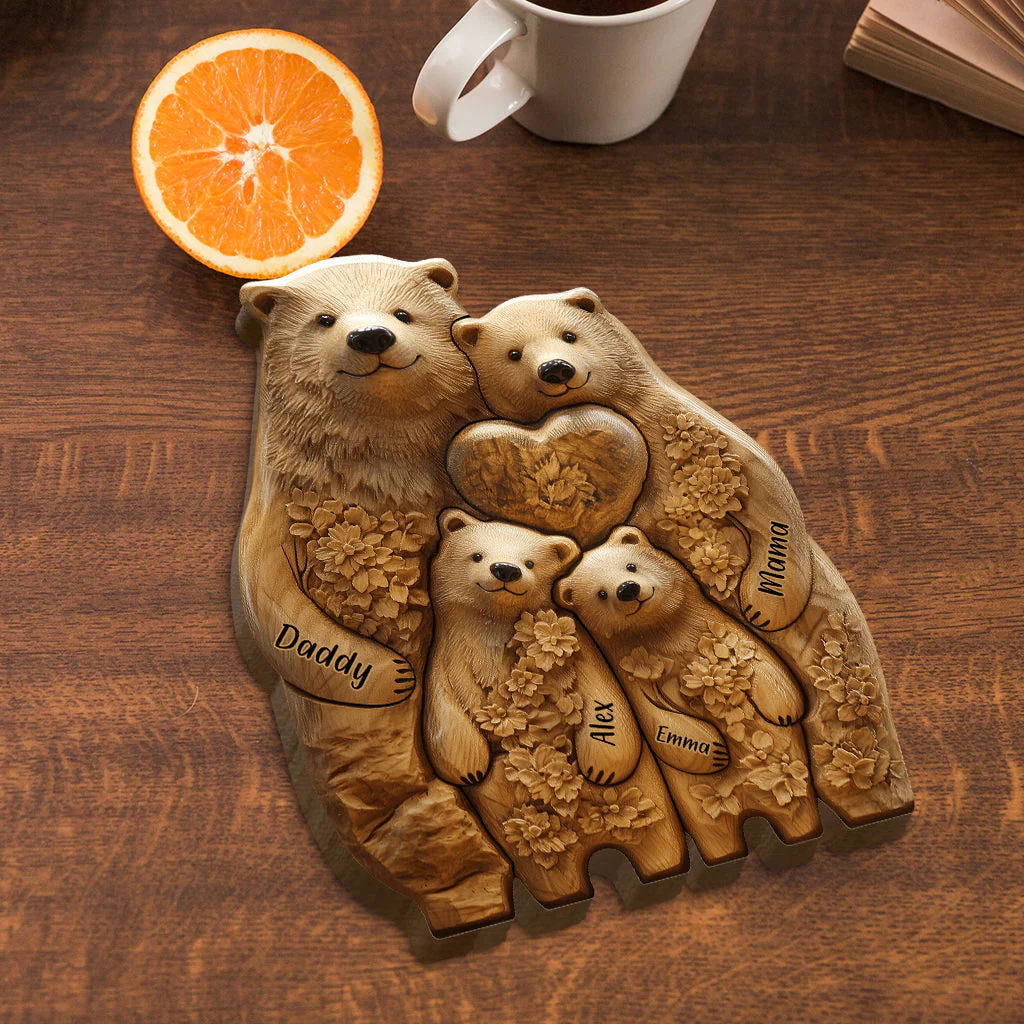 Bear Family - Personalized Family Shaped Wooden Puzzle, Art Carvings Gift For Family - Image 4