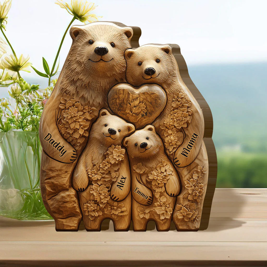 Bear Family - Personalized Family Shaped Wooden Puzzle, Art Carvings Gift For Family - Image 5