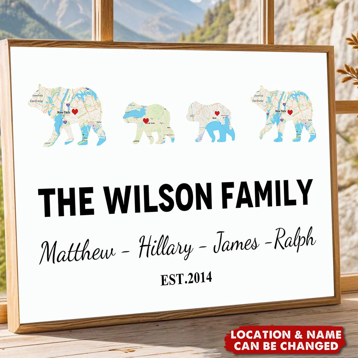 Bear Family Retro Map Personalized Poster - Image 2