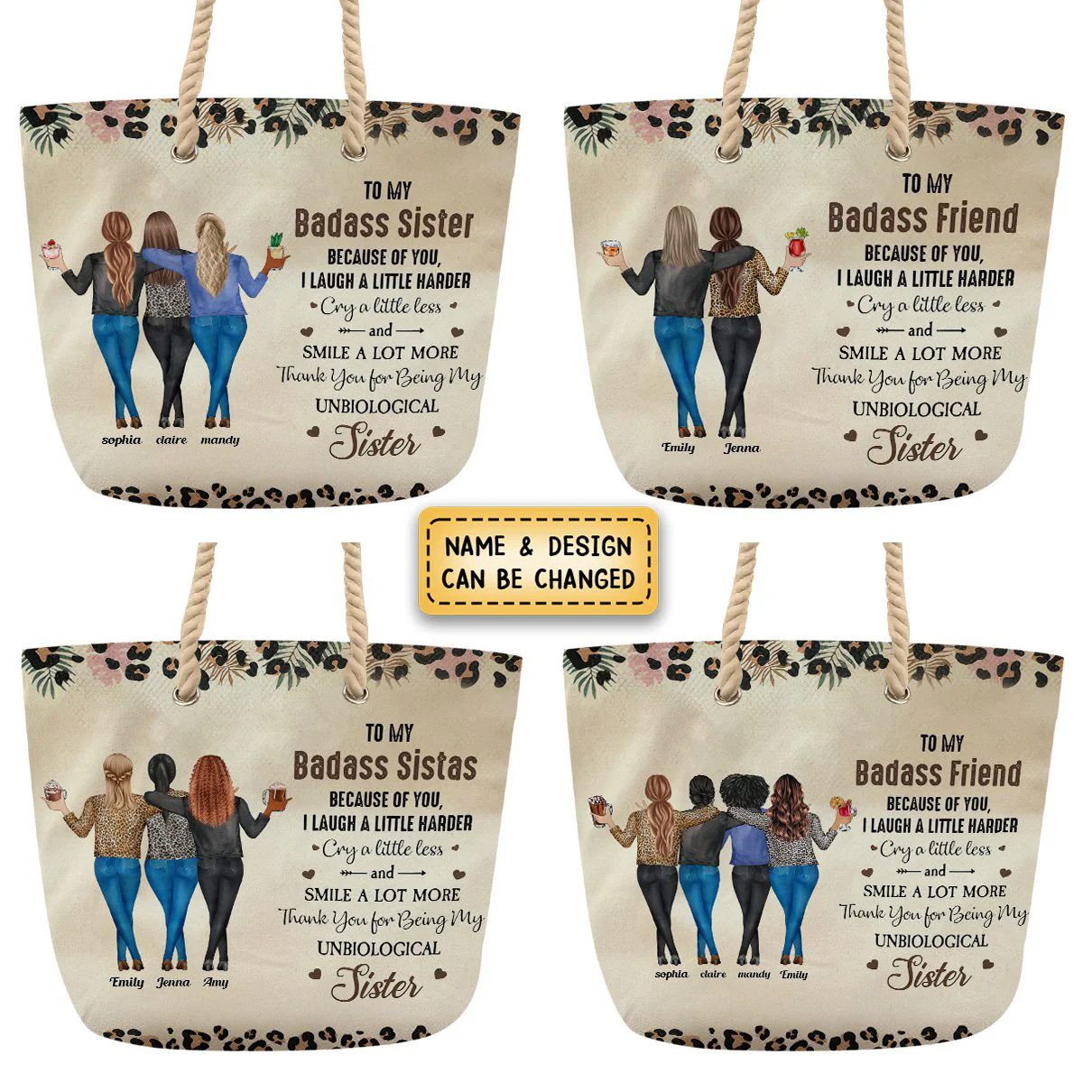 Because Of You I Laugh A Little Harder Friendship - Personalized Beach Bag - Image 4