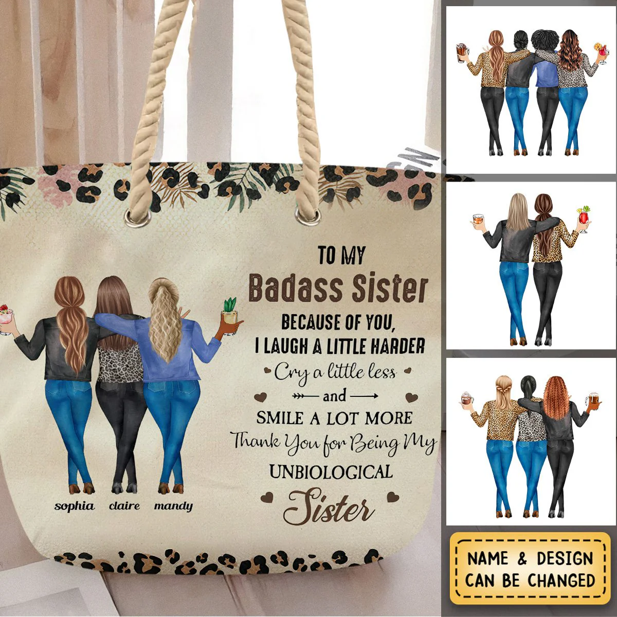 Because Of You I Laugh A Little Harder Friendship - Personalized Beach Bag - Image 5