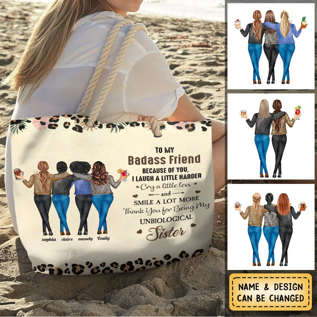 Because Of You I Laugh A Little Harder Friendship - Personalized Beach Bag - Image 8
