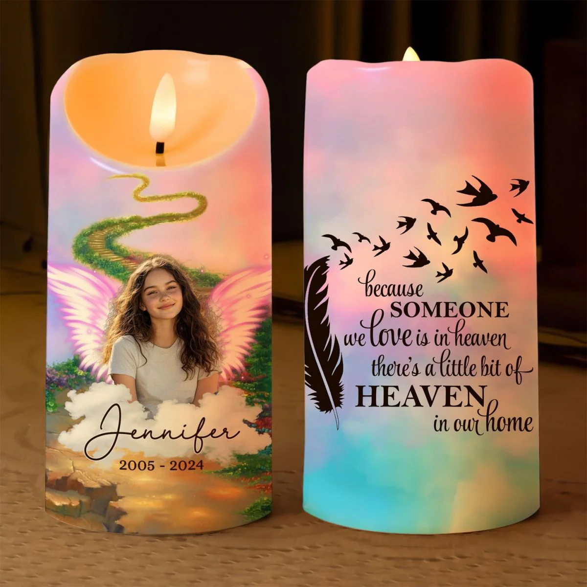 Because Someone We Love Is In Heaven Personalized Memorial Led Candle - Image 5